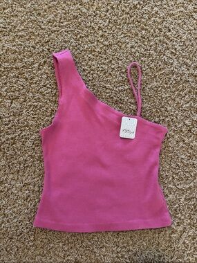 Free People One-Shoulder Fuchsia Ribbed Tank Top - Women